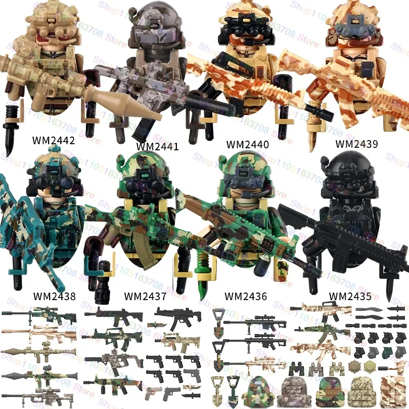 Фото MOC военные солдаты, фигурки кукол, строительные блоки, аксессуары, модель в сборе, игрушки, подарки на Хэллоуин WM6147 WM6168 WM6169 №2