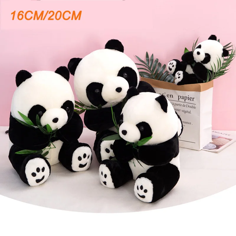 

16CM Lovely Panda with Bamboo Leaves Plush Toy Birthday Gift Soft Cartoon Funny Animal Stuffed Pendant Doll Kid Gifts Home Decor