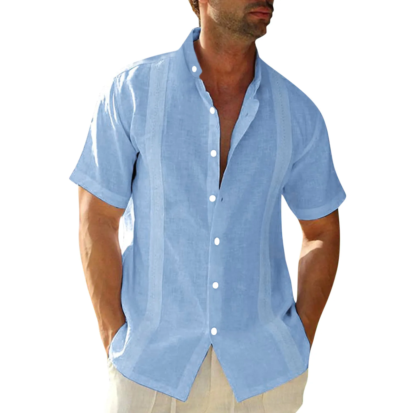 

2022 New Fashion Men's Summer Casual Dress Shirt Mens Button Down Short Sleeve Linen Shirts Fitness Male Solid Shirts Costume