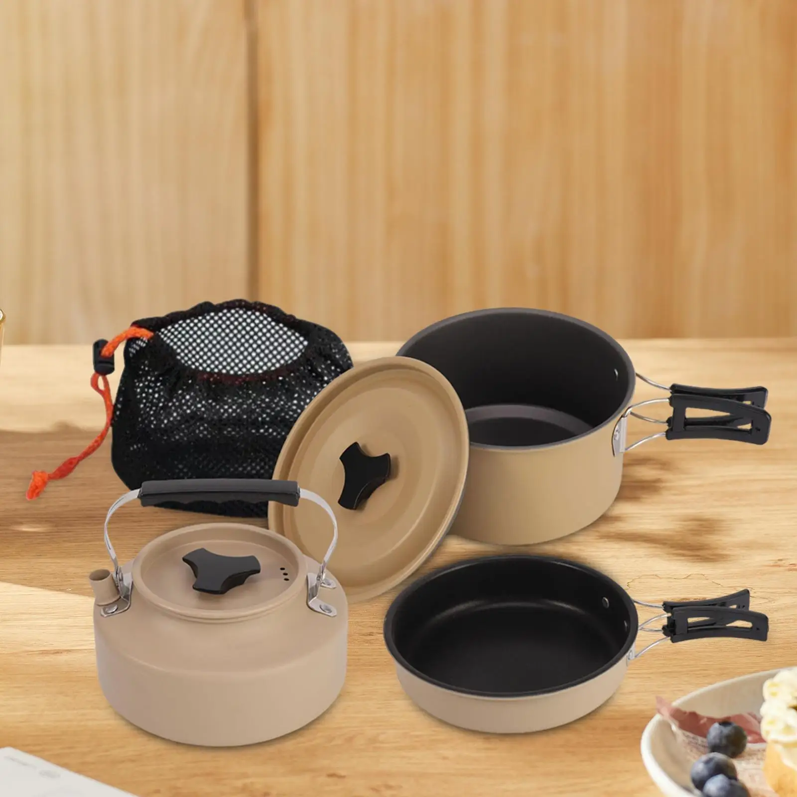 Набор посуды для кемпинга с сумкой хранения кухонная утварь со сложенной ручкой