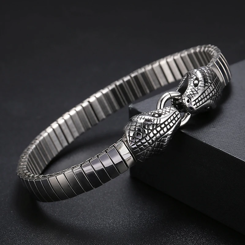 

Vintage Punk Rock Viking Snake Charms Men's Biker Bracelet Hiphop Polished Watchband Chain Stainless Steel Wrist Bangle Jewelry