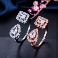 open cuff design gorgeous zircon stones fashion rose gold color silver color adjustable ring for women