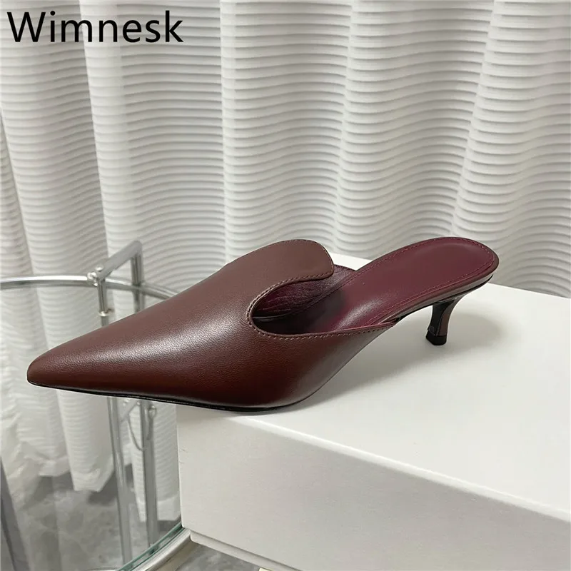 

Шлепанцы женские с острым носком, натуральная кожа, каблук-котенок, открытый стиль, повседневные Простые тапочки, лето 2023