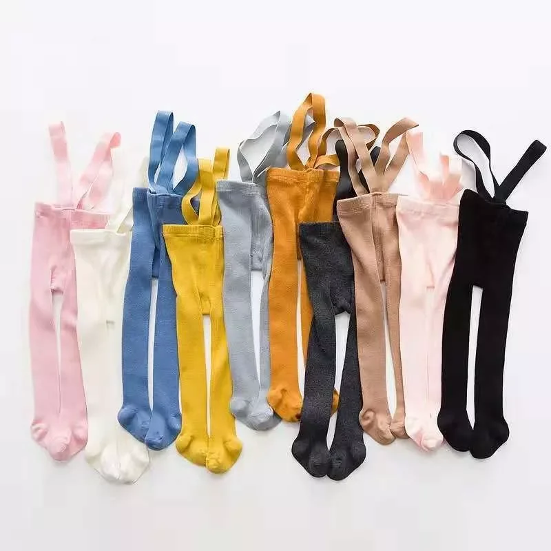 Infant Kids Suspender Pantyhose Spring Autumn Baby Girls Boys Cute Solid Color High Waist Bandage Overall Leggings