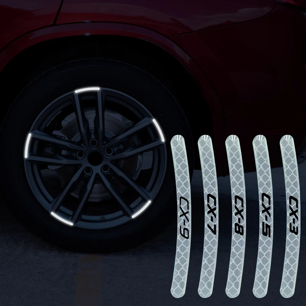 

Car Wheel Hub Reflective Stickers Set Tire Rim Luminous Reflective Decoration Strips For Mazda CX5 CX7 CX8 CX9 CX30 M3 M6 CX3