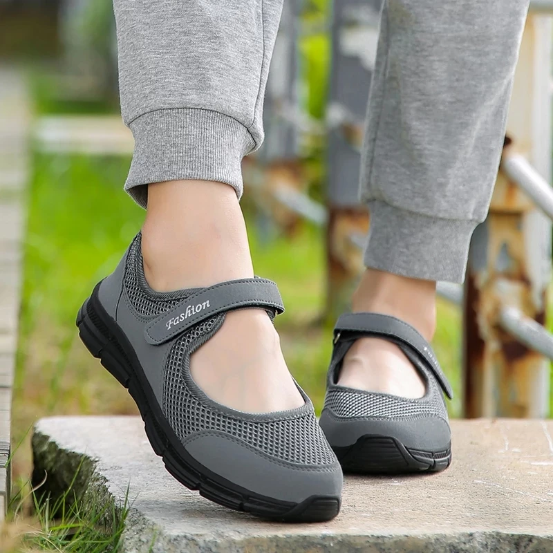 New Women Sneakers Healthy Walking Mary Jane Shoe Summer Breathable Sporty Mesh Sport Running Mother Gift Light Flats 35-42 Size