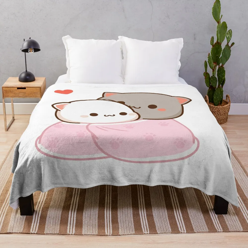 

Peach and Goma Cuddling - Mochi Peach Cat Throw Blanket soft plaid blanket luxury brand giant sofa blanket