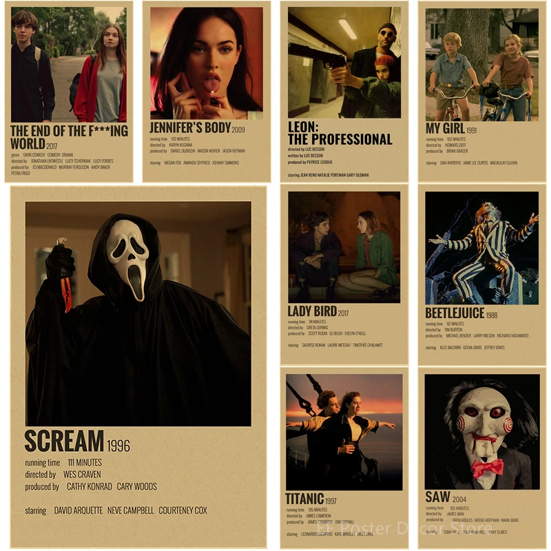 Купите три и получите четыре горячих фильма по телевизору, плакаты, принты, винтажный домашний декор для комнаты, Настенный декор, крик/Титаник/моя девушка/леди птица, Ретро Живопись Купите три и получите четыре горячих фильма по телевизору, плакаты, принты, винтажный домашний декор для комнаты, Настенный декор, крик/Титаник/моя девушка/леди птица, Ретро Живопись