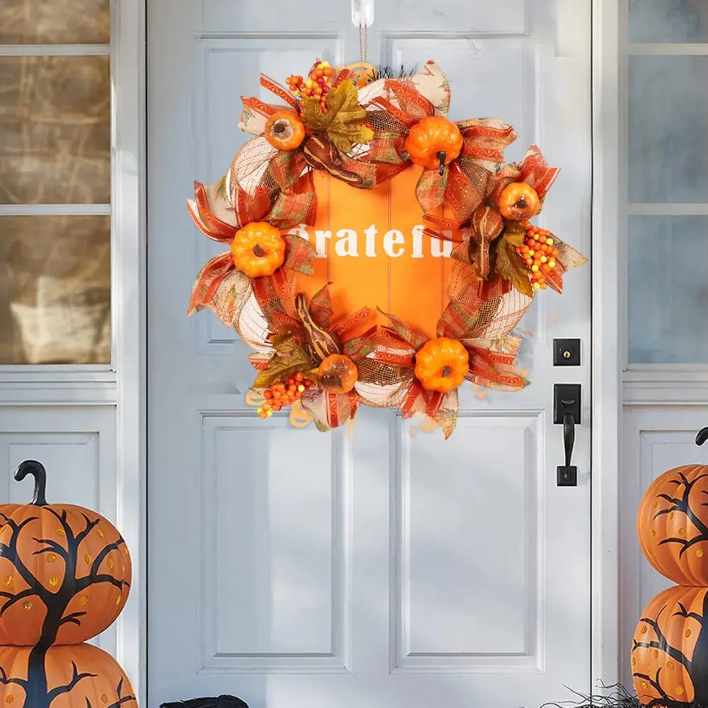 

40cm Halloween Wreath Pumpkin Berry Decoration Maple Garland Rattan Artificial Fall Wreath Front Door Home Decor Thanksgiving