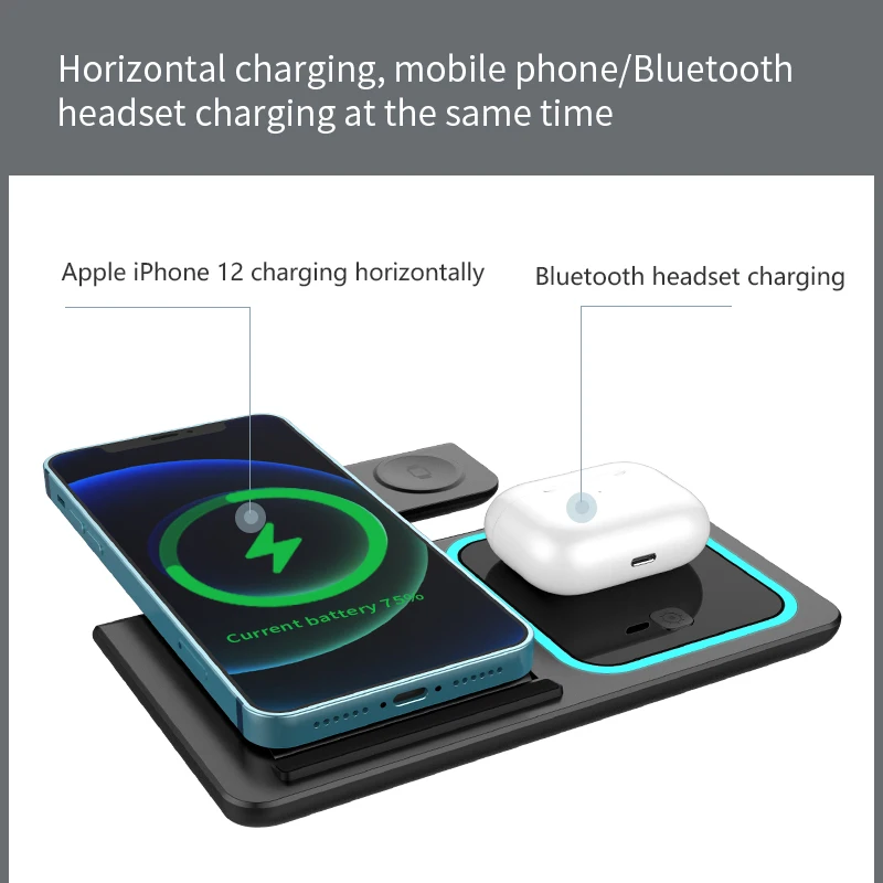 

Беспроводное зарядное устройство 3 в 1, зарядная док-станция для iPhone 13, 12, 11 Pro MAX, XR, X, 8, Apple Watch 7, 6, 5, AirPods Pro, 15 Вт