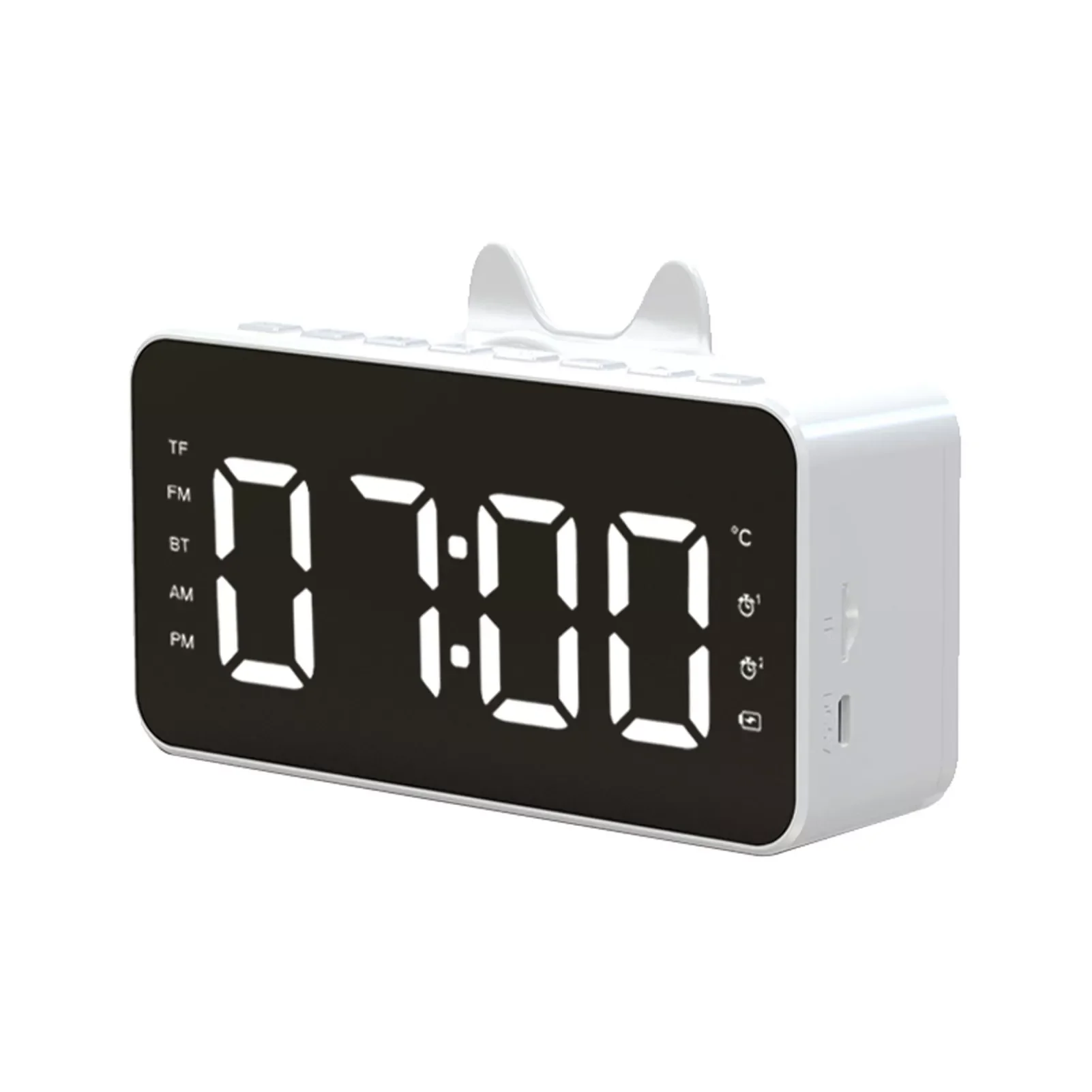 

Mirror Alarm Clock With FM Radio Outdoor Speaker 3W For Heavy Sleepers Bedside Battery Powered Stereo Sound Portable