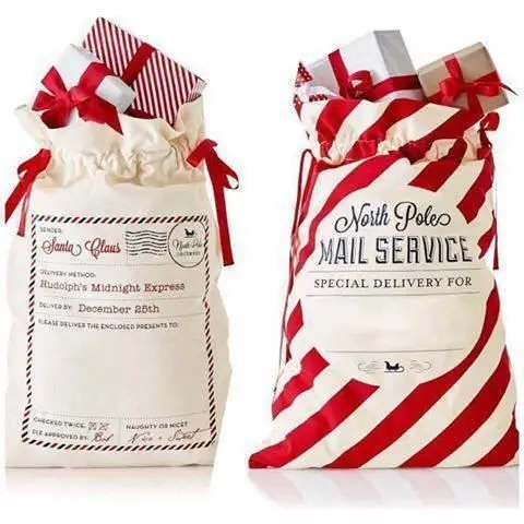 

50pcs/lot Large Santa Sacks Drawstring Christmas Sacks 38 Styles Christmas Canvas Sack Kids Gift Bag Candy Cane Bag Wholesale