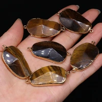 wholesale5pcs natural stones tiger eye stone irregular double hole connector pendant makingdiy necklace bracelet jewelry gift