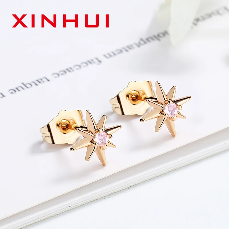 Xinhui 18 K Radiance Polaris Sparkling Crystal Diamond Stud Earrings For women's Daily Life Little Gift For Teens Baby Girl