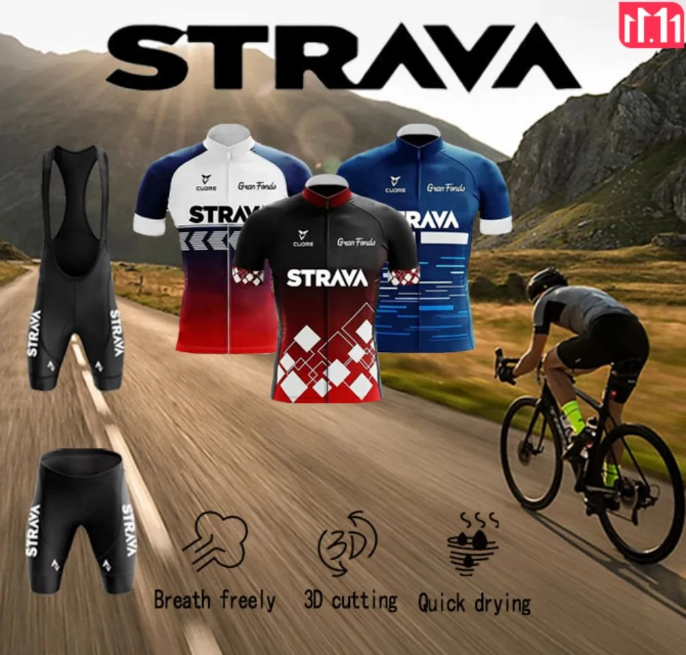 STRAVA Cycling Road Mountain Bike Men's Jacket Jersey Short Sleeve Camping Thanksgiving Christmas Gifts