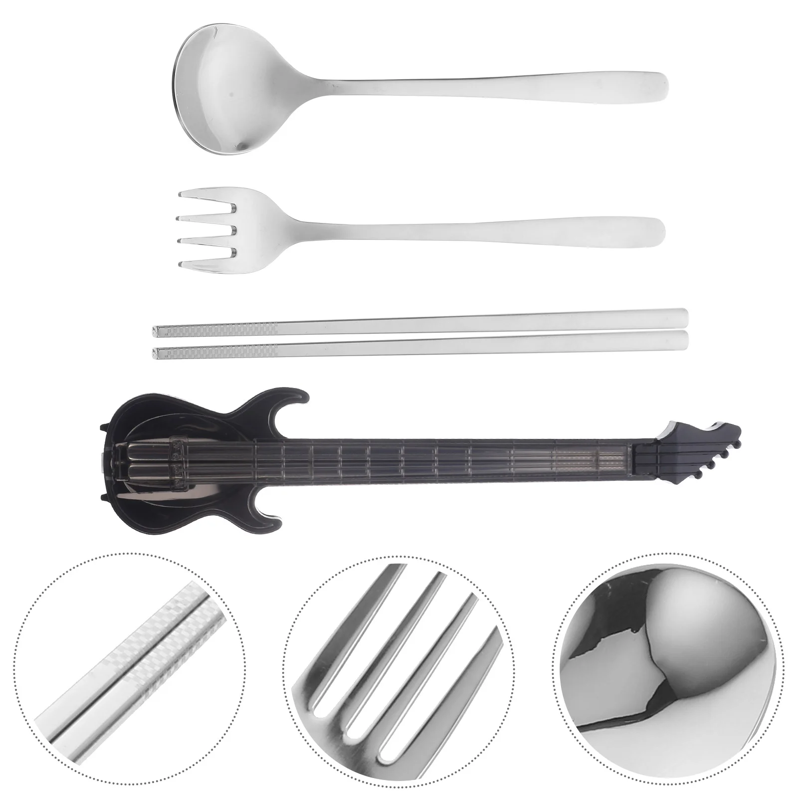 

Guitars Silverware Case Portable Utensils Reusable Lunch Wooden Forks Spoons Travel Stainless Steel Chopsticks