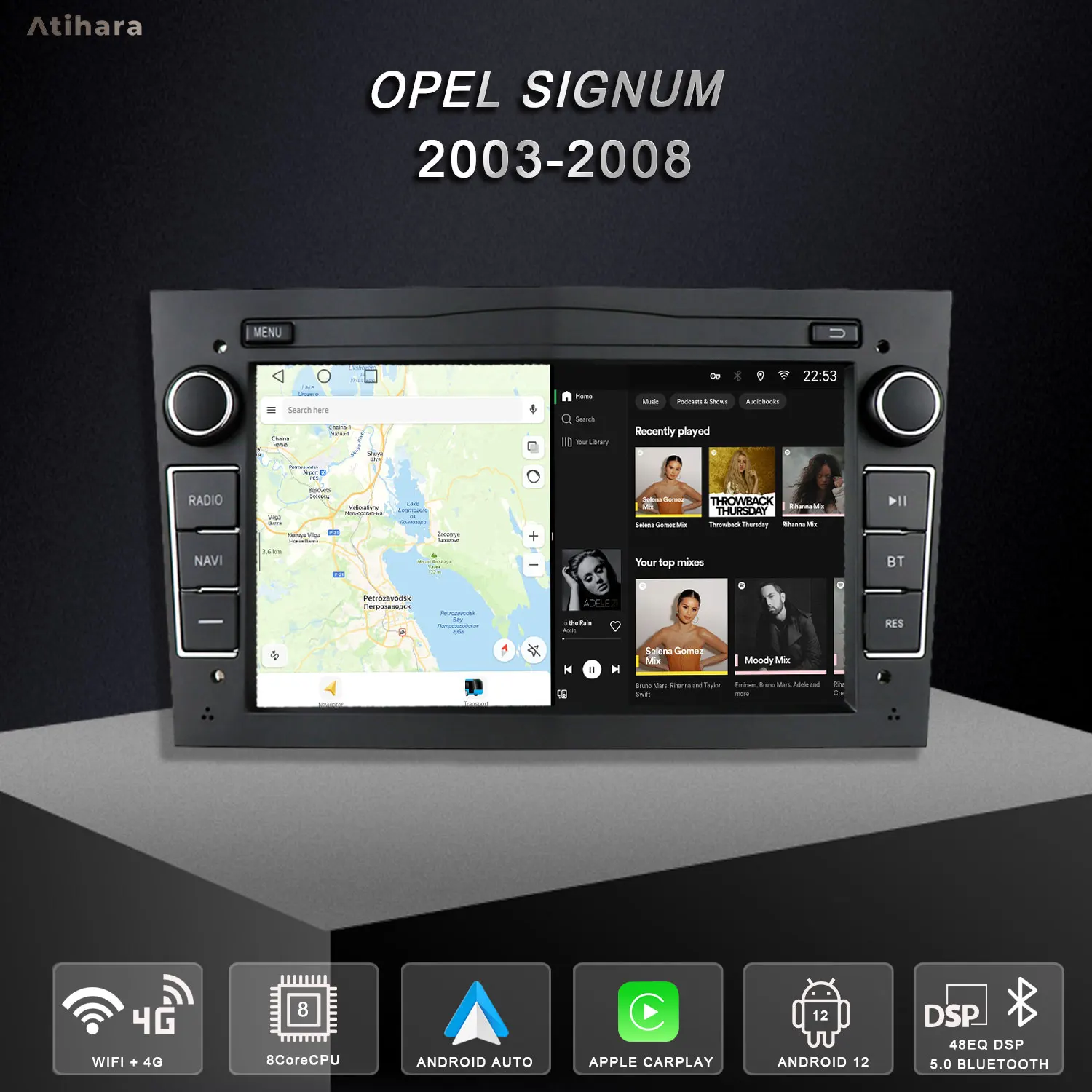Atihara 7-дюймовый автомобильный радиоприемник Carplay Android Auto для Opel Signum 2003-2008 WIFI + 4G AM/FM