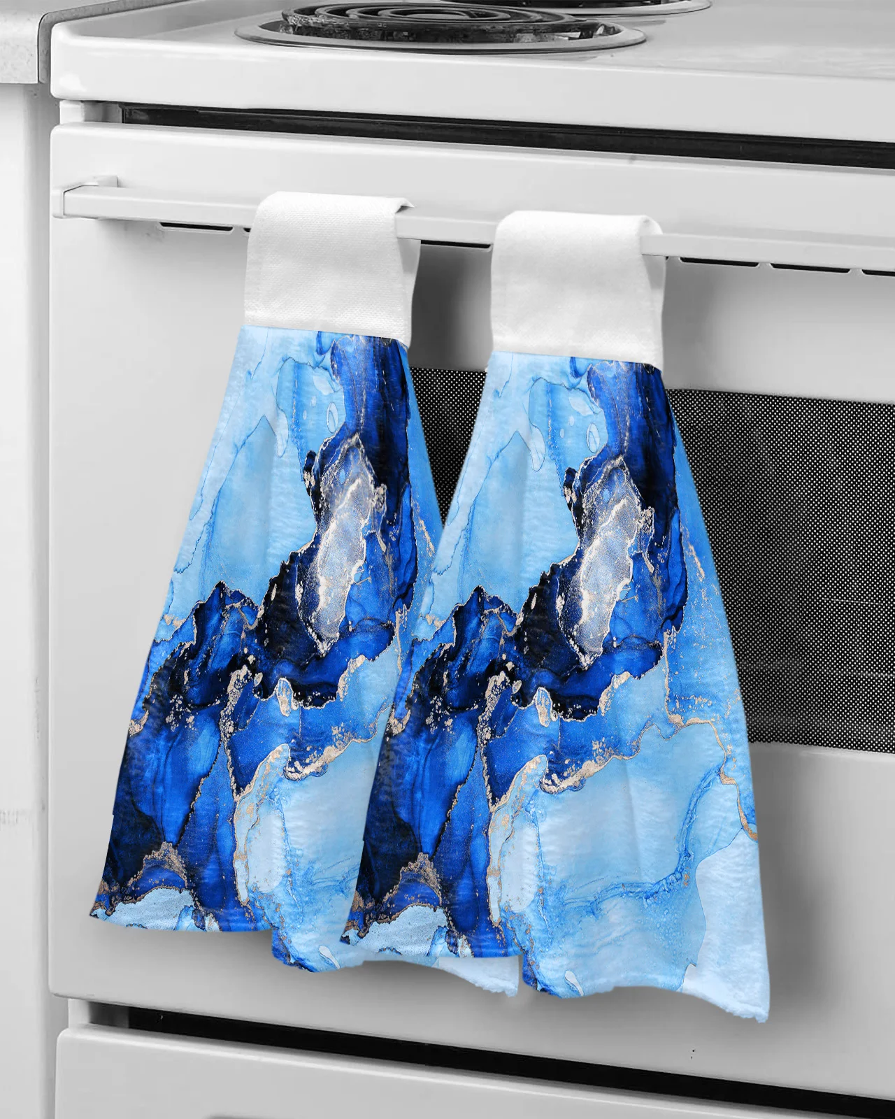 

Marble Texture Blue Custom Wipe Hand Towel Absorbent Hanging Towels Home Kitchen Wipe Dishcloths Bathroom Bath Wipe