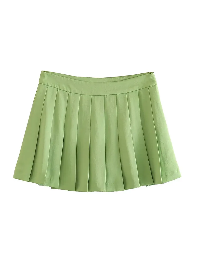 

DUOPERI Women Fashion Solid Pleated Side Zipper Mini Skirts Shorts Vintage High Waist Female Chic Lady Shorts