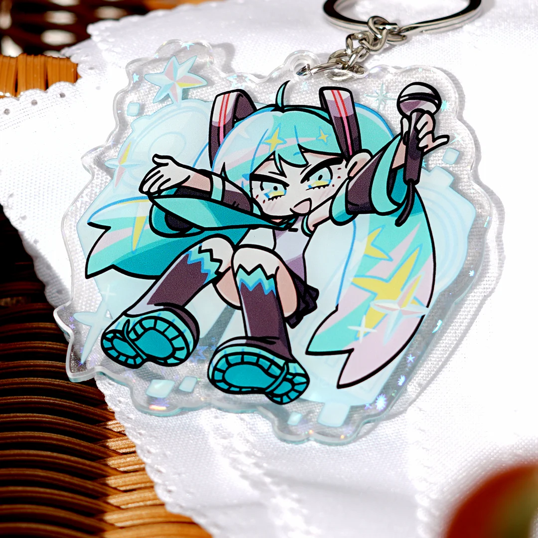 

Милый мультяшный Лазерный Акриловый Брелок Hatsune Miku, кавайная внешняя игрушка, подвеска для рюкзака, украшение, праздничные подарки