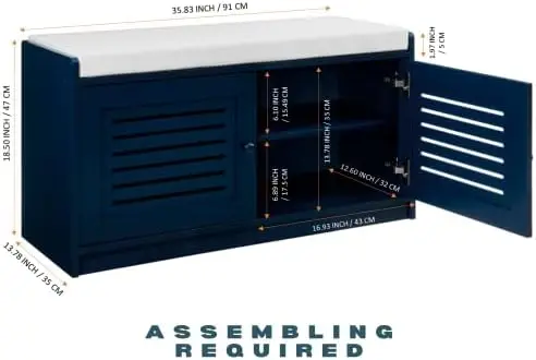 

Storage Bench White - Cushion Seat - Adjustable Shelves - Soft-Close Hinges - for Comfort & Style, Perfect for Entryway Firs