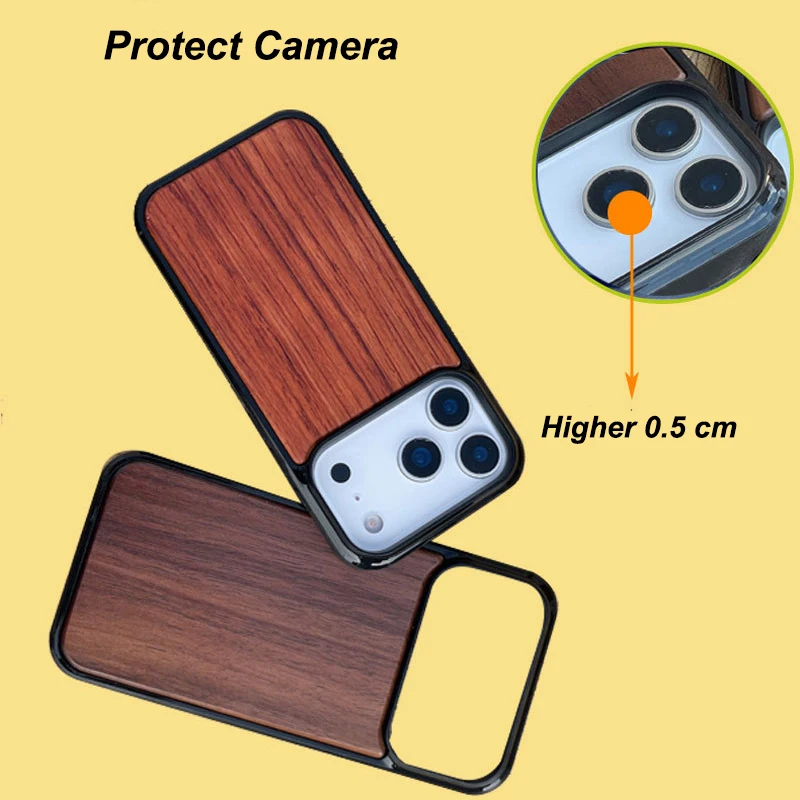Фото Деревянный чехол для iPhone 17 Pro Max 17 Air 17Pro, чехол из бамбукового ореха, мягкий бампер, настоящая деревянная задняя часть, противоударный противоскользящий чехол №5