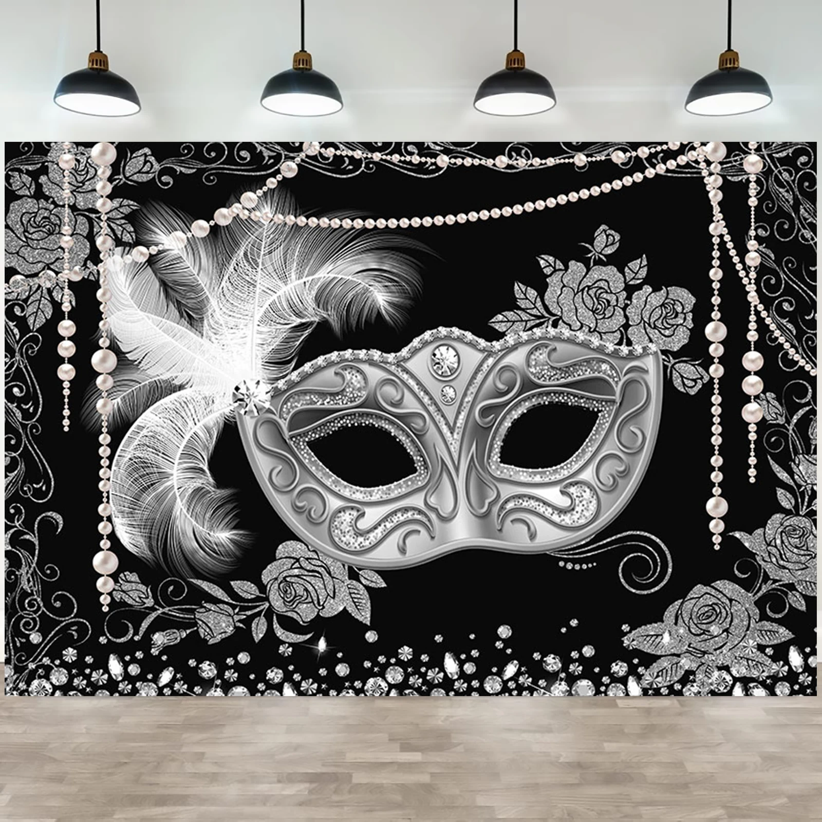 Маскарад Бал Фотография Фон Черное Золото Серебро Карнавал Маска Вечеринка