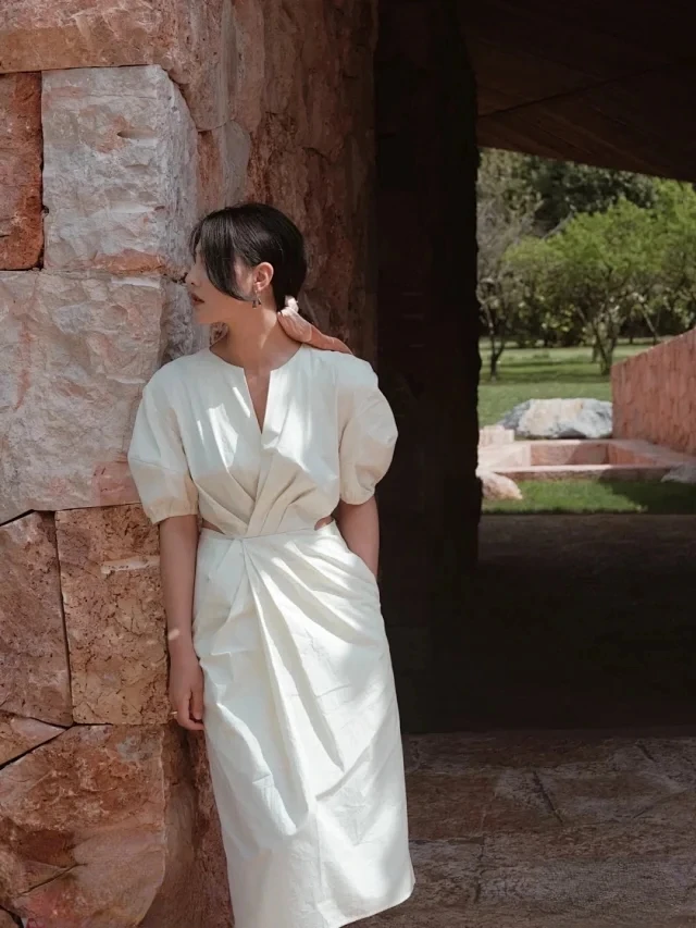 

126874 Fashion Classic Trendy Luxury Designer Cloth Minority Hollowed Out Bareback V-neck Dress