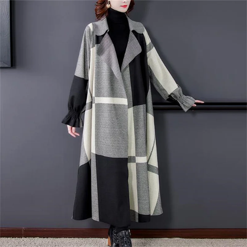 Тренчкот женский Длинный Облегающий модное элегантное свободное клетчатое