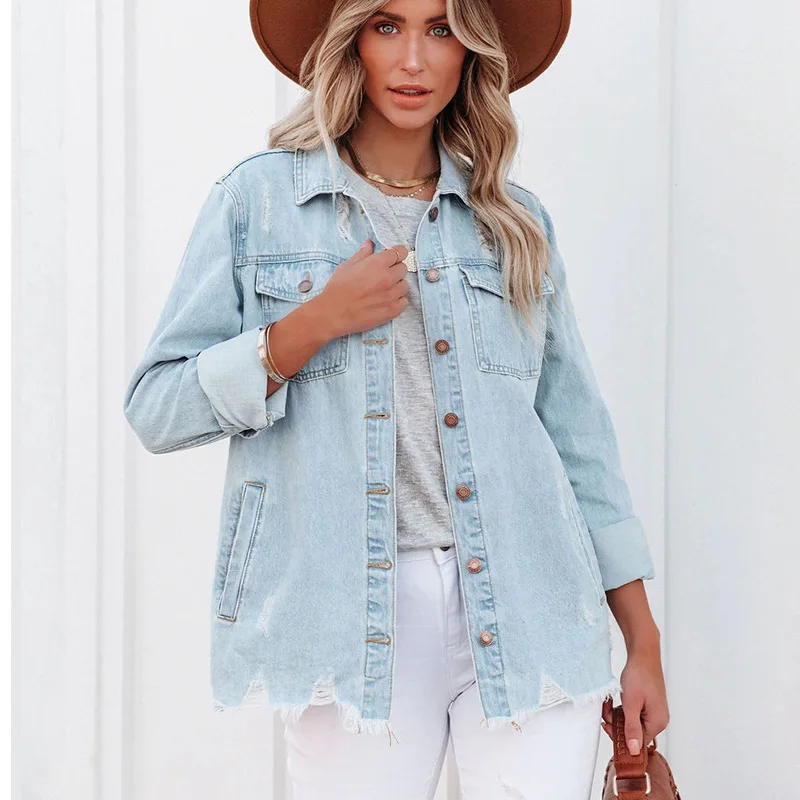 

Women's Denim Jacket Loose Outerwear 2022 New Spring and Autumn Female Clothes Long Sleeve Streetwear Casual Korean Style Coat