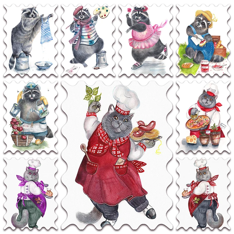 

New Full Diamond painting mosaic embroidery Chef Blue Cat Raccoon Ballet Cartoon Farmer Painter Organist Cross stitch decor S127