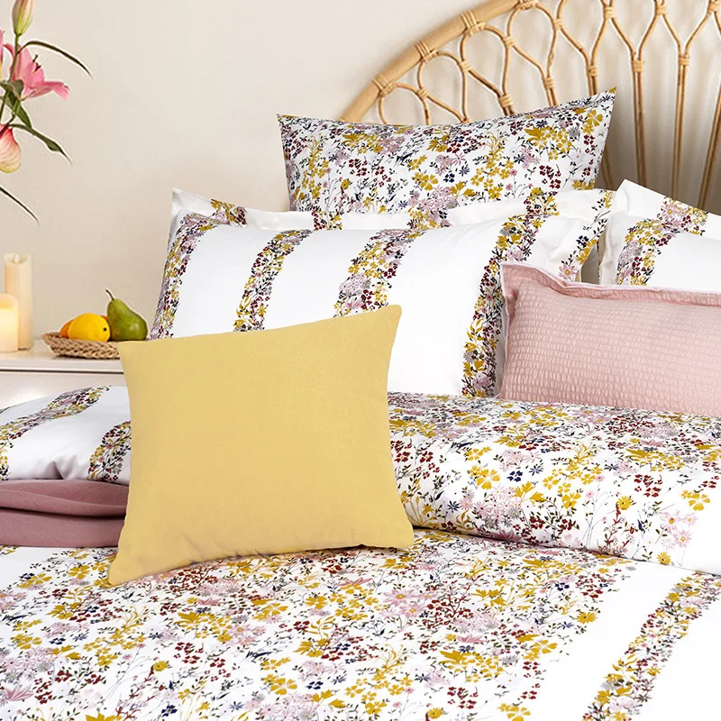 

Floral Print Classic Botanical Pattern Pure Cotton Bedding Set Kind Size Luxury Twill Bed Sheets Neutral Design