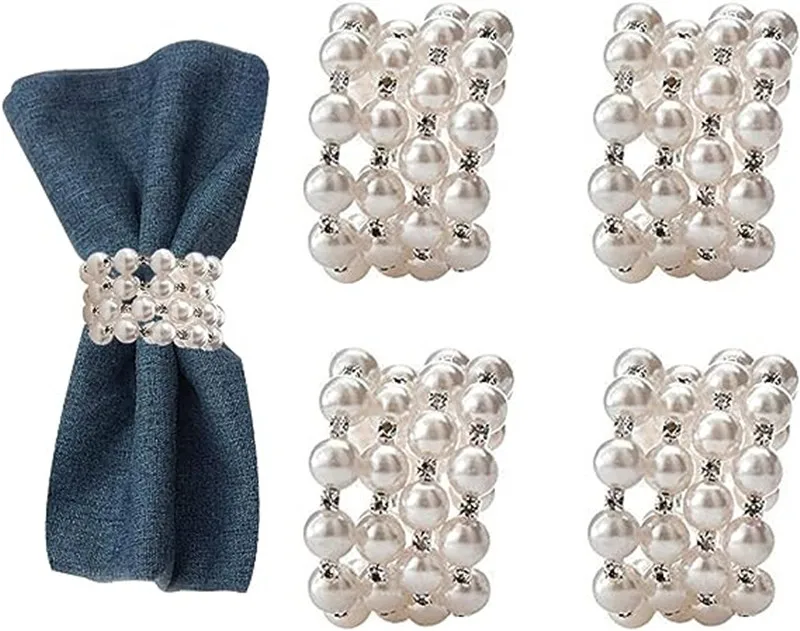 

12 шт., элегантные жемчужные кольца для салфеток