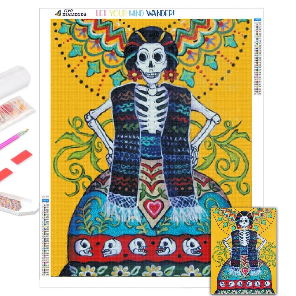 

5D DIY Diamond Painting Undead Skeleton Mosaic Needlework Full Diamond Rhinestones Embroidery Cross Stitch Picture Decorative