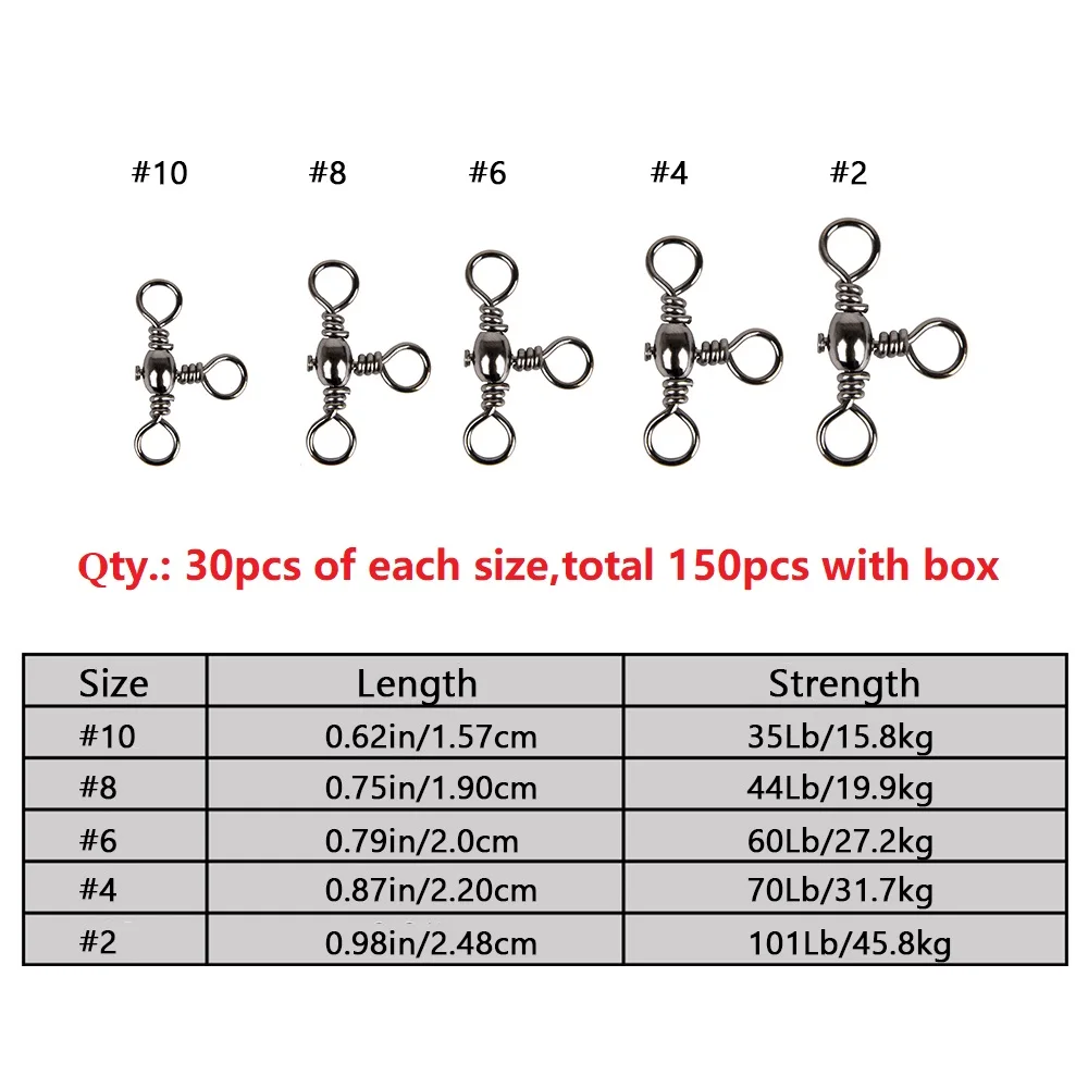 150 шт. рыболовные тройные Вертлюги с твердым кольцом