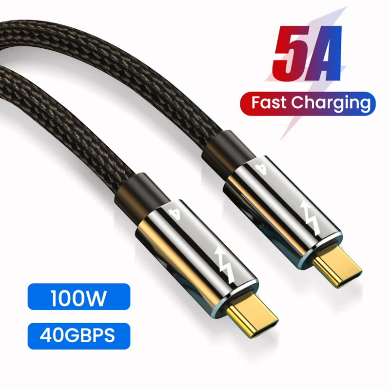 

5A USB Type C Cable For Thunderbolt 4 100W Full-featured Data Cable USB C 40GBps Fast Charging Cable 8K@60HZ Audio Video HD Cord