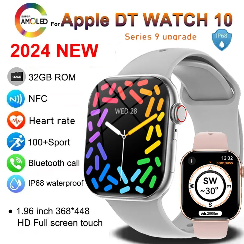Новые умные часы для Apple Watch 10 мужские Ultra 8 NFC всегда на дисплеи температуре тела BT