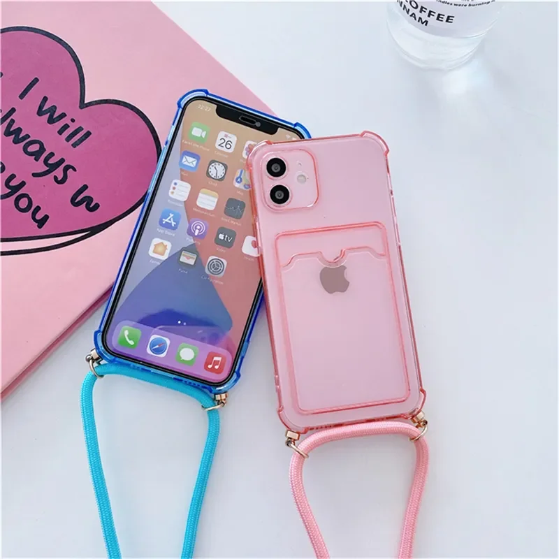 

Necklace Strap Lanyard Cord Silicone Phone Case For iPhone 14 11 Pro Max 12 Mini 13 XR XS X 7 8 Plus Card Holder Cover