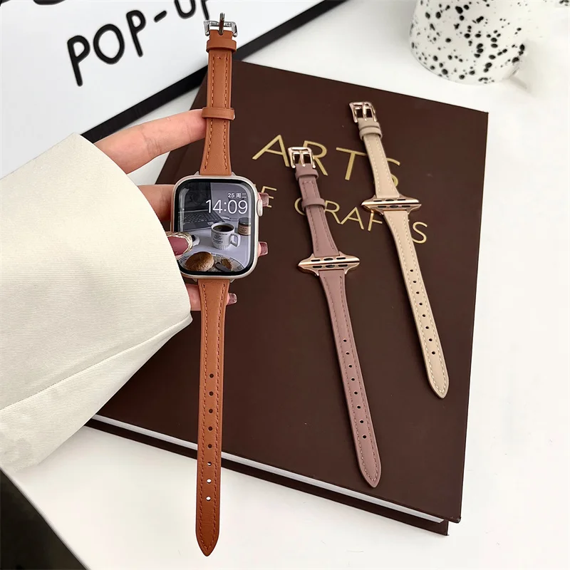 

Деловой кожаный ремешок для Iwatch Series 8 7 49 мм 41 мм 45 мм 6 SE 5 4 3, тонкие ремешки для часов Apple Watch, ремешок 38 мм 42 мм 40 мм 44 мм