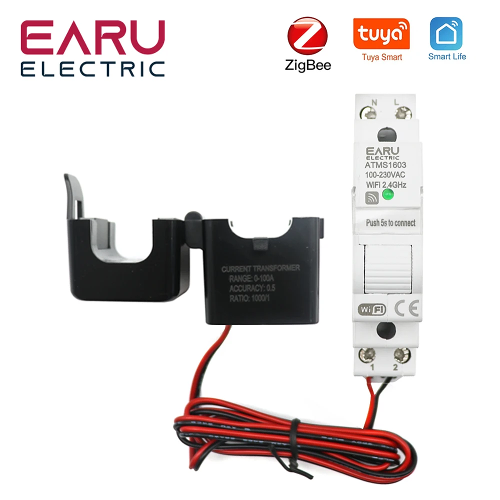 

Zigbee Tuya Smart WiFi Electricity KWH Meter Din Rail Single Phase AC 110V 240V 50A 63A CT AC Meter App Real Time Monitor Power