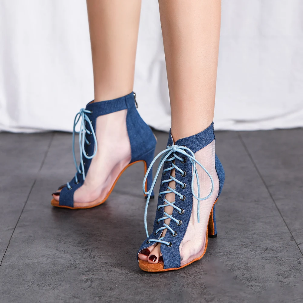 DKZSYIM Women's Latin dance shoes ladies Mesh Breathable dancing shoes Ballroom Party Salsa dance shoes boots Indoor Woman