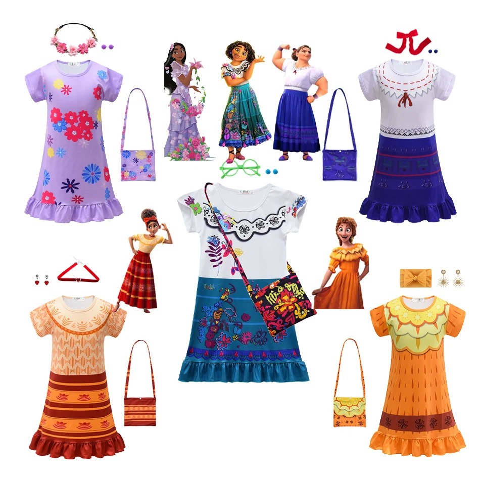 

Новинка 2022 года, Повседневное платье для девочек с рюшами и изображением Диснея Энканто, одежда для сна, Очаровательная ткань, ночная рубашк...