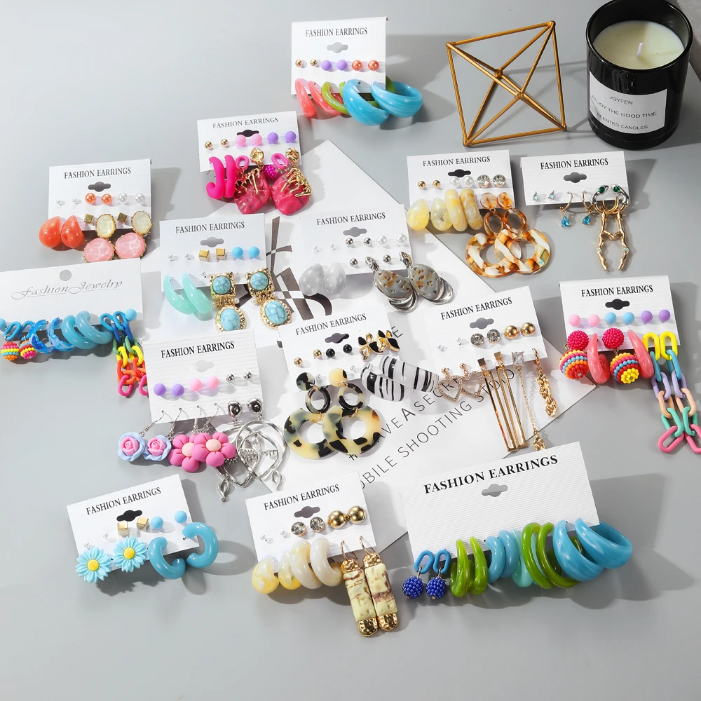 

KissWIFE - корейский цветной акрил металлическая серьга набор золотая геометрическая кардиостимуляторная цепь обруч серьги женские ювелирные ...