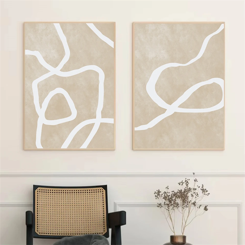 Абстрактные бохо белые линии бежевые постеры настенная живопись на холсте