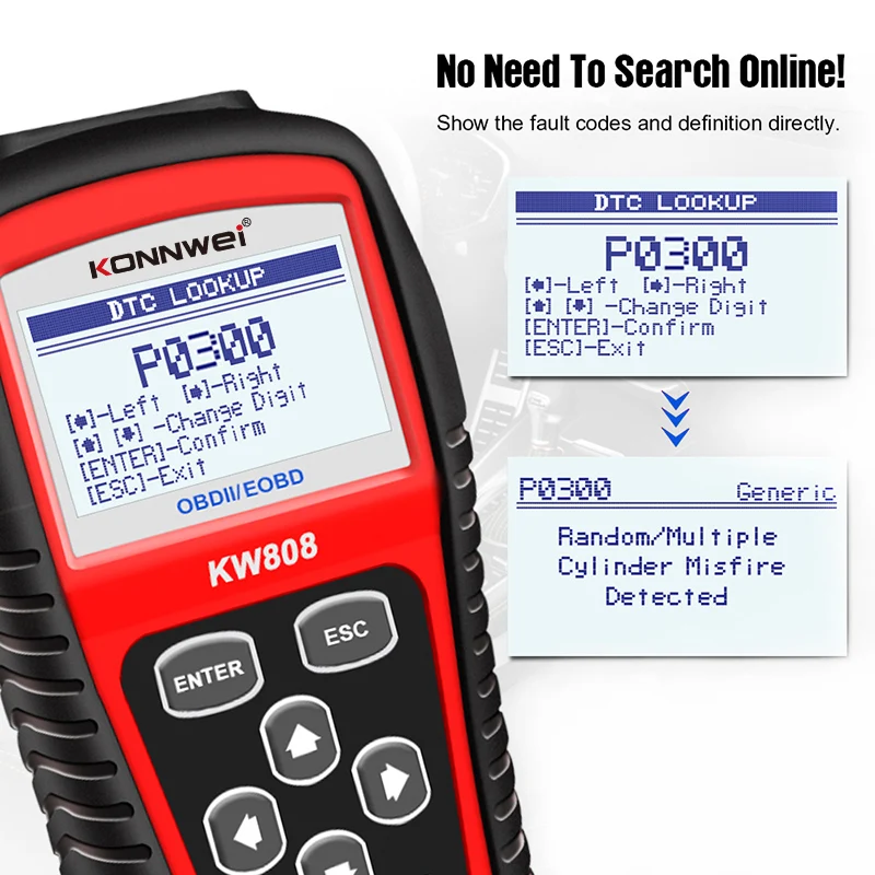 Заводской Konnwei KW808 OBD сканер автомобильный диагностический инструмент для