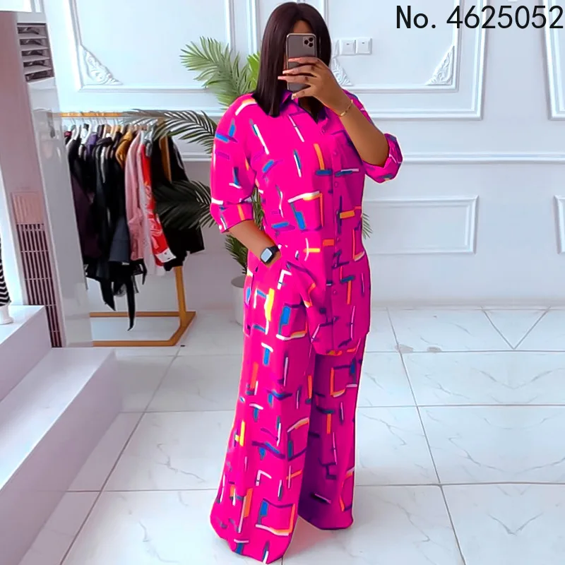 

Комплект из двух предметов для женщин, летний топ из полиэстера с Африканским принтом и длинные брюки, одежда в африканском стиле для женщин...