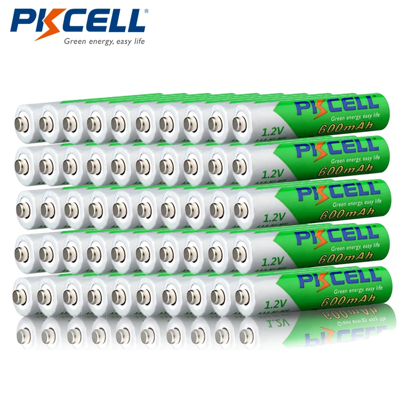 

NEWCE Promotion- PKCELL 50pcs/lot 1.2V 600mAh AAA NIMH Rechargeable Battery NI-MH Low Self-discharged Pre-charged Batteries