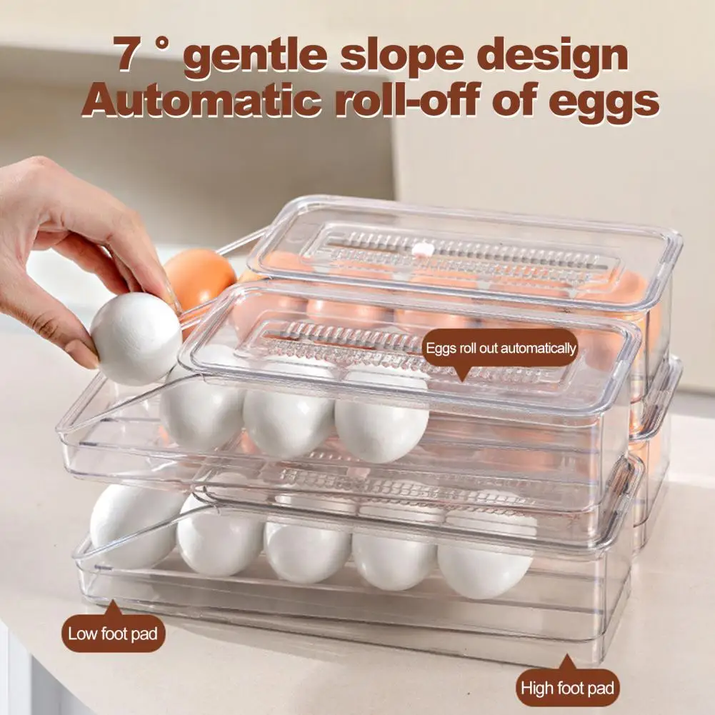 

Egg Storage Box 7 Degree Slope Rolling Egg Shelf Multi-layer Stacking Drawer Type Slot Egg Tray Refrigerator Organizer Daily Use