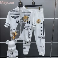 two piece set new ice silk suit mens summer korean style sports casual clothes mens t shirt trousers mens tracksuits 2022
