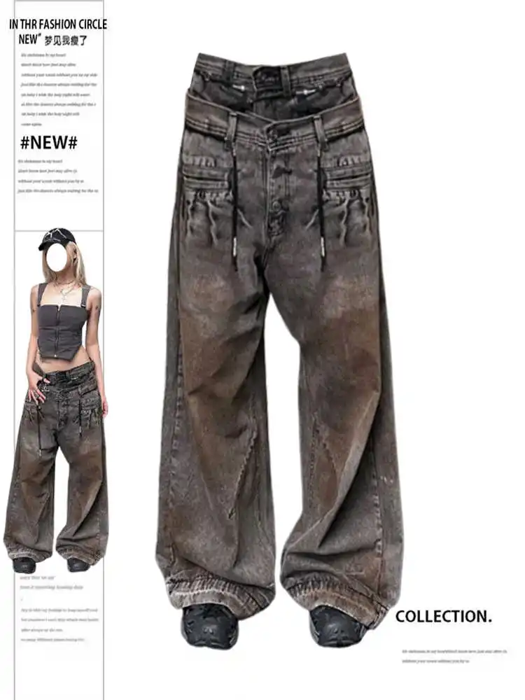 Женские джинсовые брюки Goblin Core Design Dark Academia Harajuku Trashy Y2K Tie Dye Jean, японский Abi, джинсовые брюки 2000-х годов, киберпанк, гранж, мешковатые (art.: 3920cb5e229ea) - 3920cb5e229ea